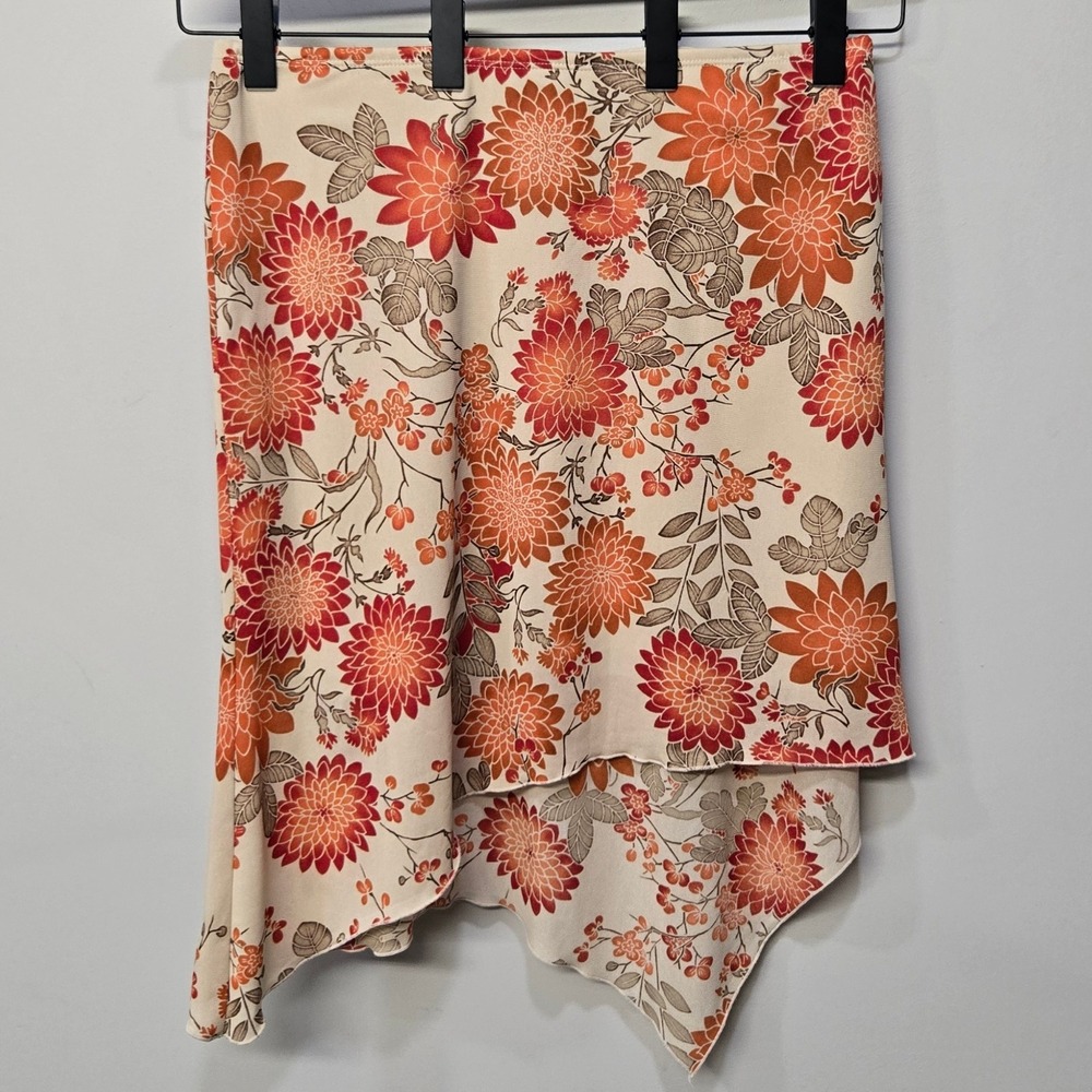 Vintage Y2K‎ Asymmetrical Skirt XL Autumn Floral Handkerchief Hem Fairy Grunge